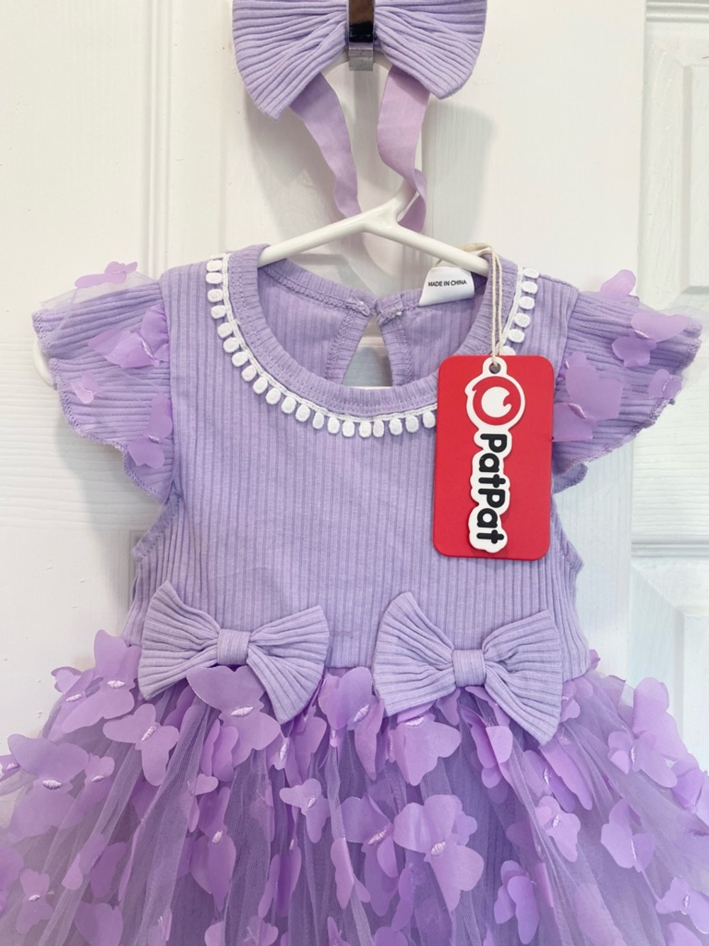 Baby Girl Lavender 3D Butterfly Tutu Romper Dress with Headband, Size 9-12M - Picture 3 of 11
